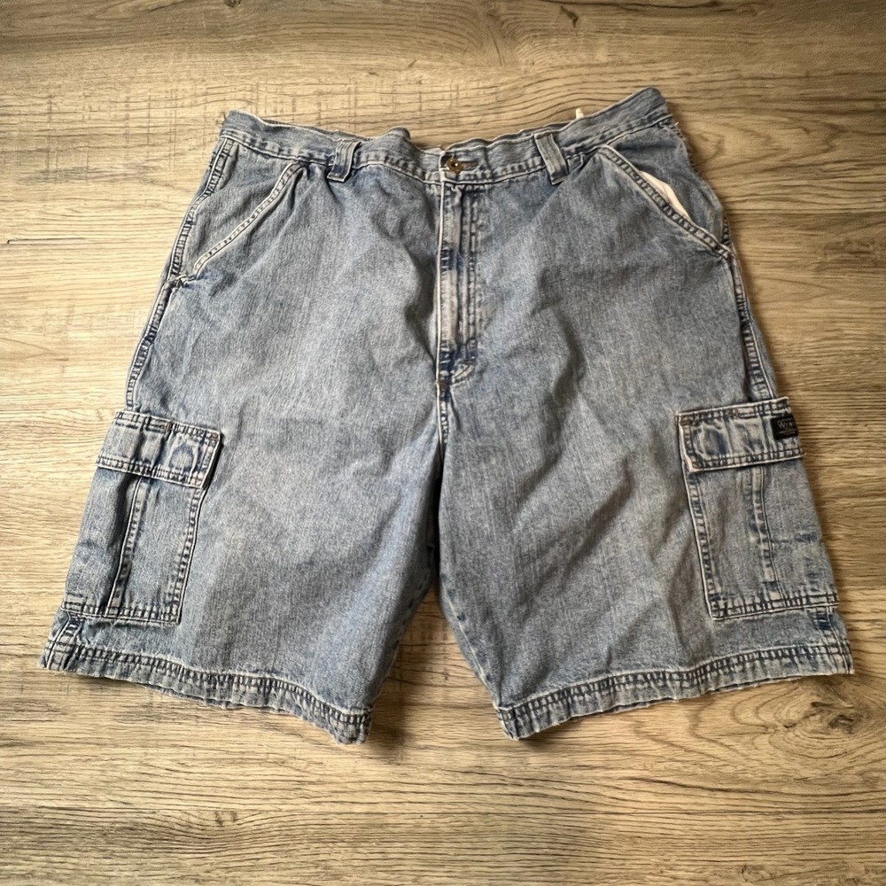Wrangler Cargo Shorts Mens 40 Light Blue Denim Hero‎ Loose Fit Utility 60LGWGB